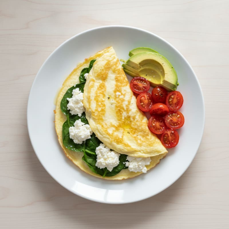 Egg White Spinach Omelette with Cottage Cheese and Cherry Tomatoes