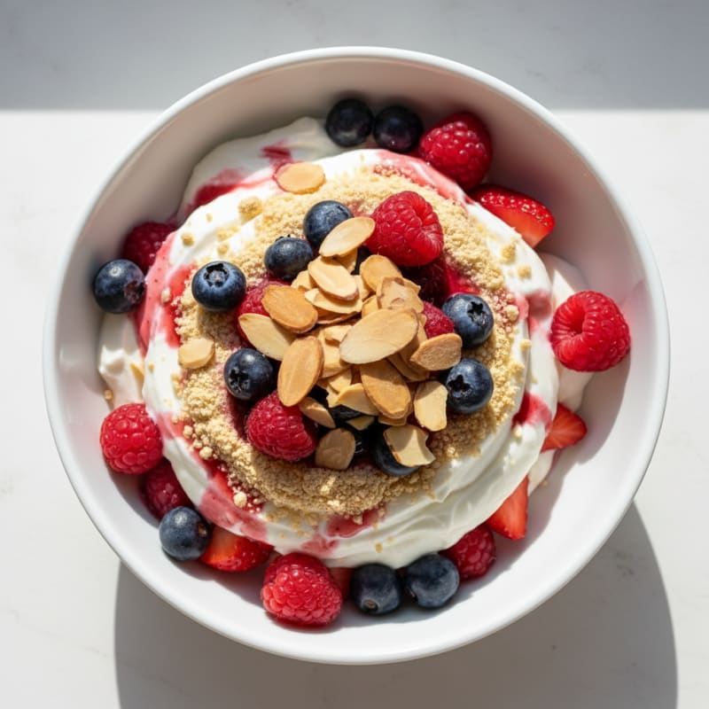 Greek Yogurt Protein Parfait with Mixed Berries and Almonds