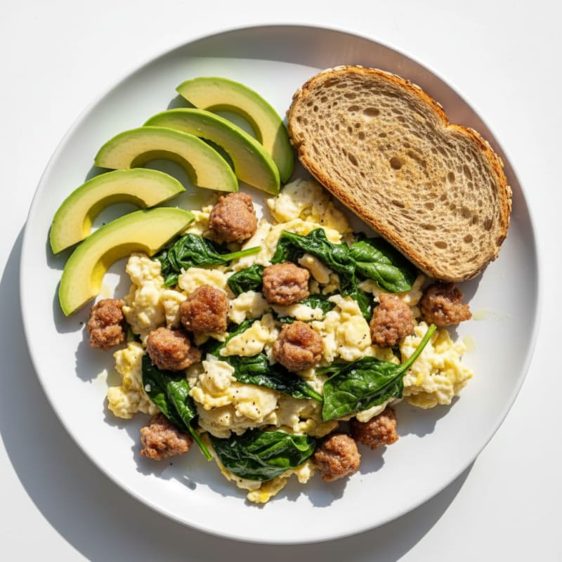 Egg White Scramble with Turkey Sausage and Spinach