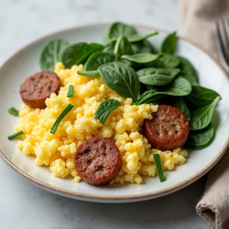 Egg White Scramble with Turkey Sausage and Spinach