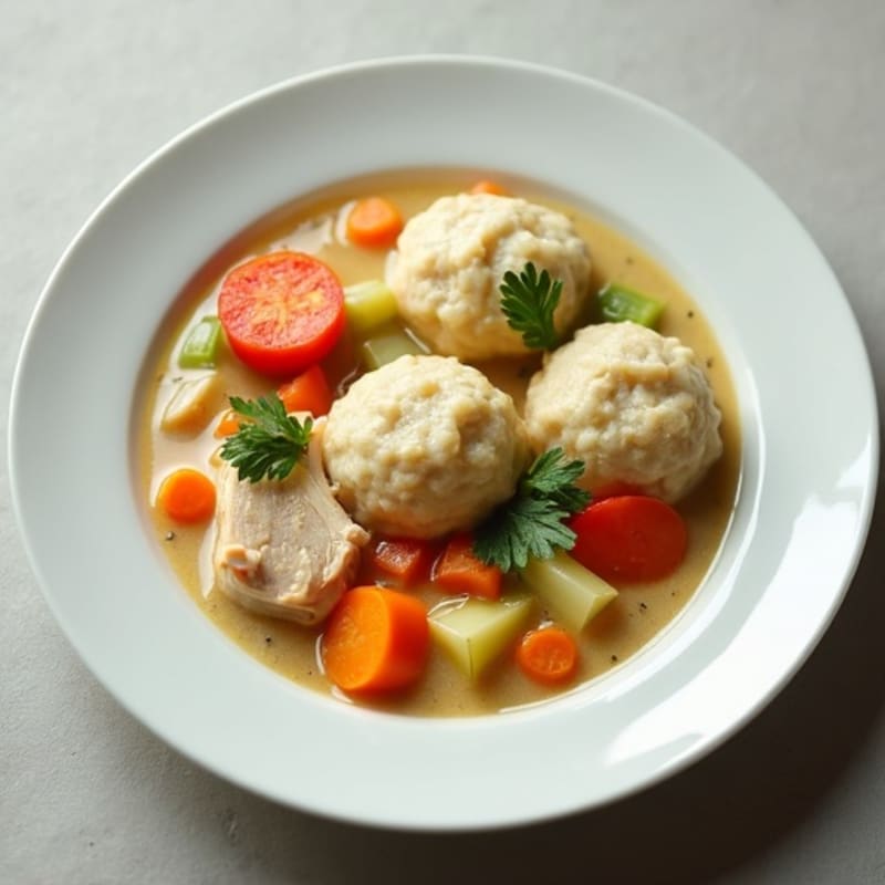 Creamy Chicken and Vegetable Stew with Fluffy Herb Dumplings