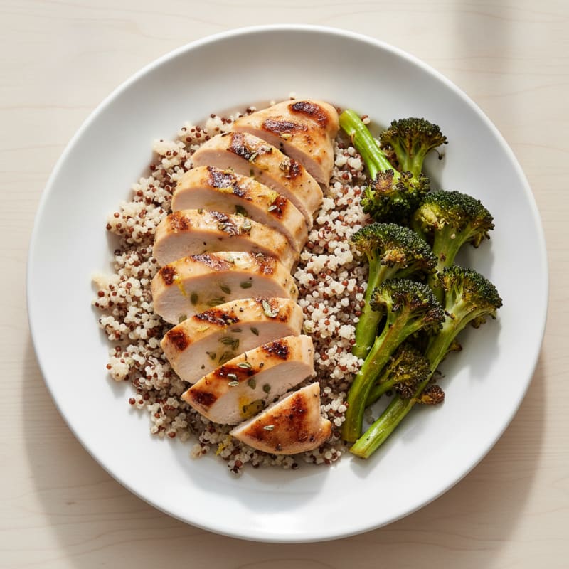 Grilled Chicken Breast with Quinoa and Roasted Broccoli
