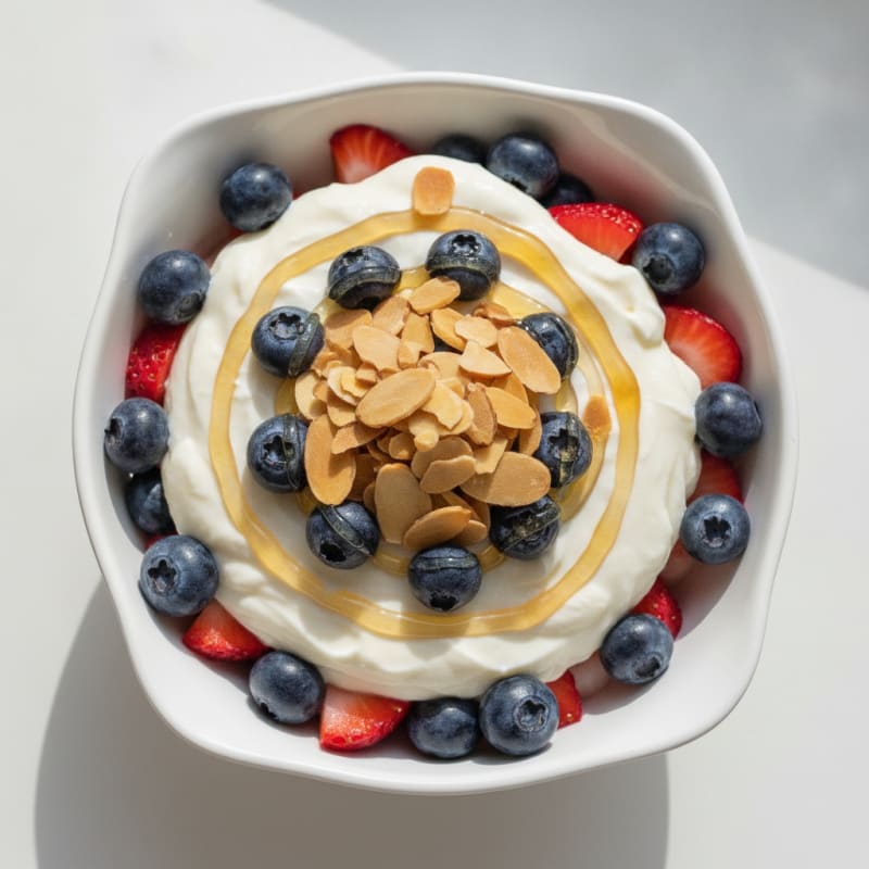 Vanilla Protein Yogurt Parfait with Fresh Berries and Almond Crunch