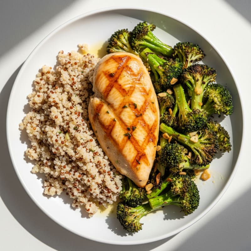 Grilled Chicken Breast with Quinoa and Roasted Broccoli