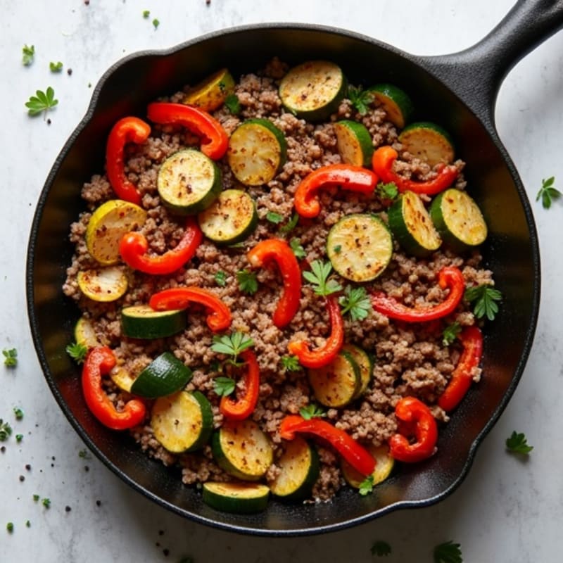 Herb-Seasoned Lean Ground Beef Skillet with Roasted Vegetables