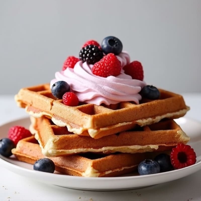 Crispy Protein Waffles with Frozen Berry Protein Cream
