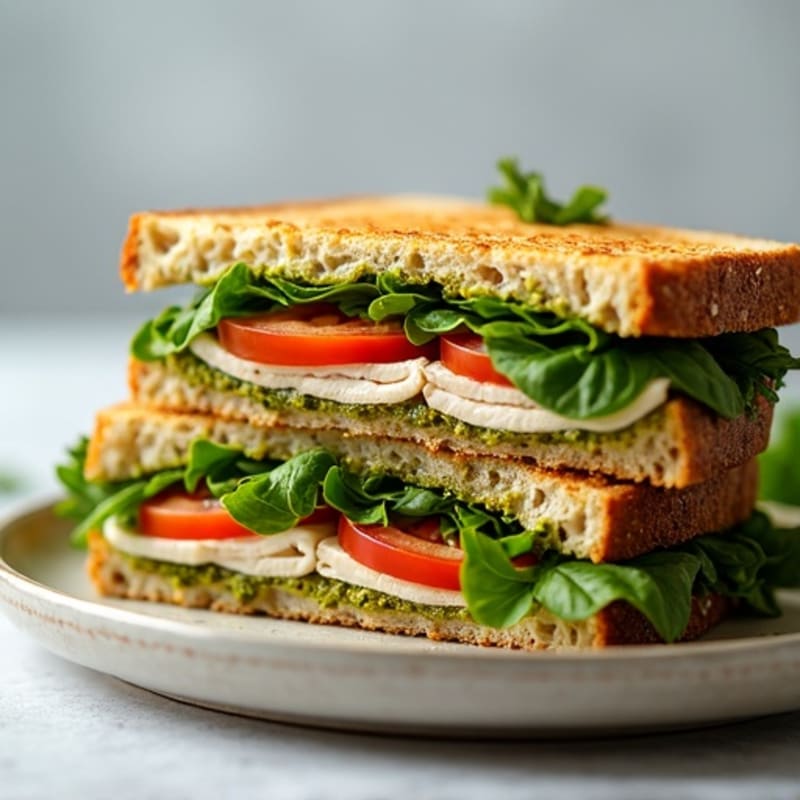 Healthy Turkey Pesto Panini with Fresh Greens