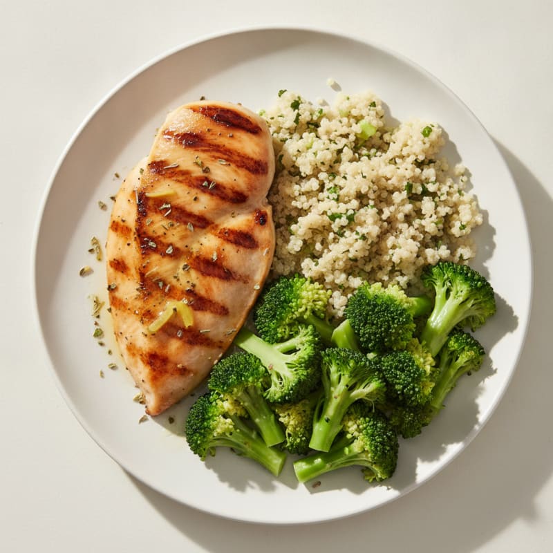 Grilled Chicken Breast with Quinoa and Steamed Broccoli