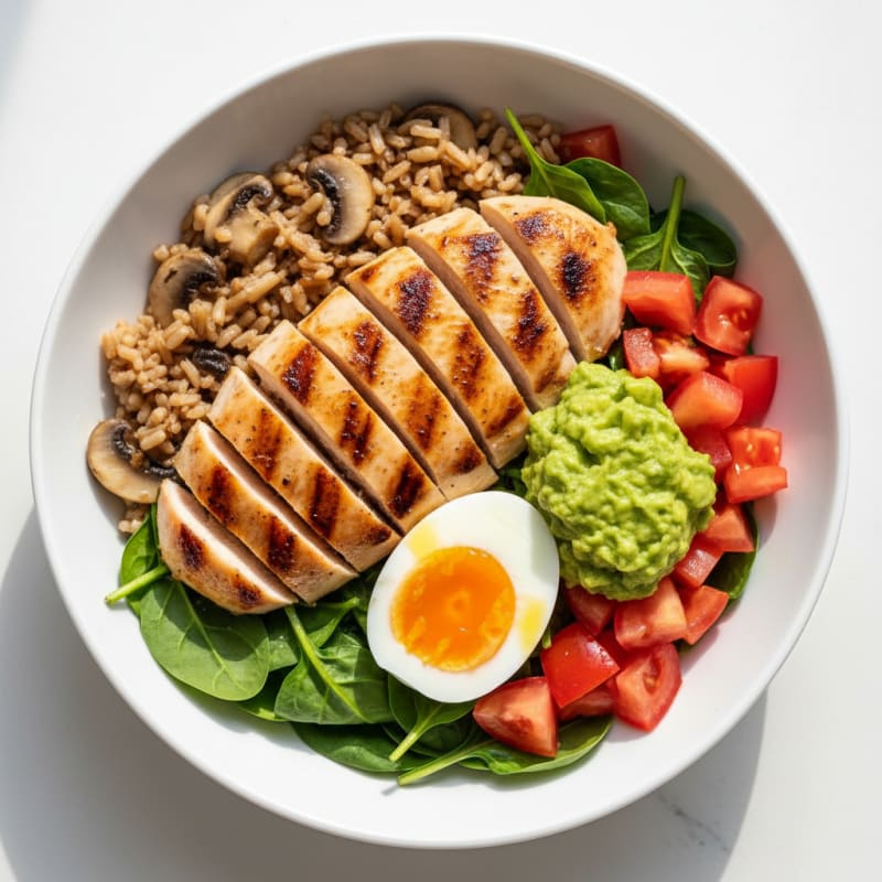 Grilled Chicken and Tomato Rice Bowl with Guacamole
