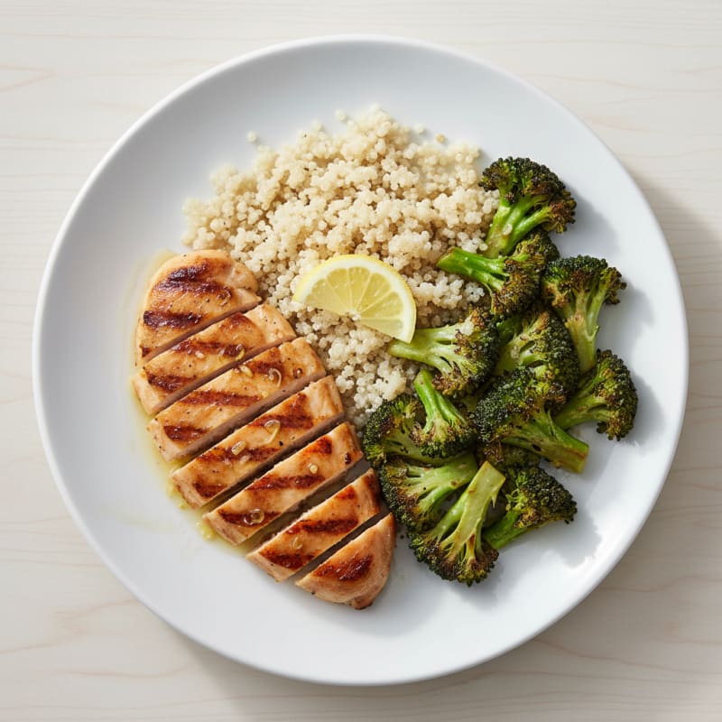 Grilled Chicken Breast with Quinoa and Roasted Broccoli