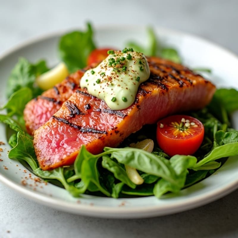 Seared Ahi Tuna with Creamy Wasabi Drizzle and Fresh Greens