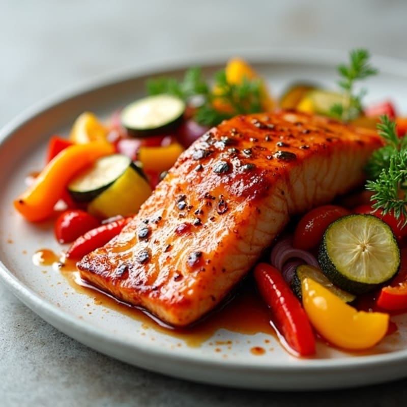 Teriyaki Glazed Salmon with Roasted Vegetables