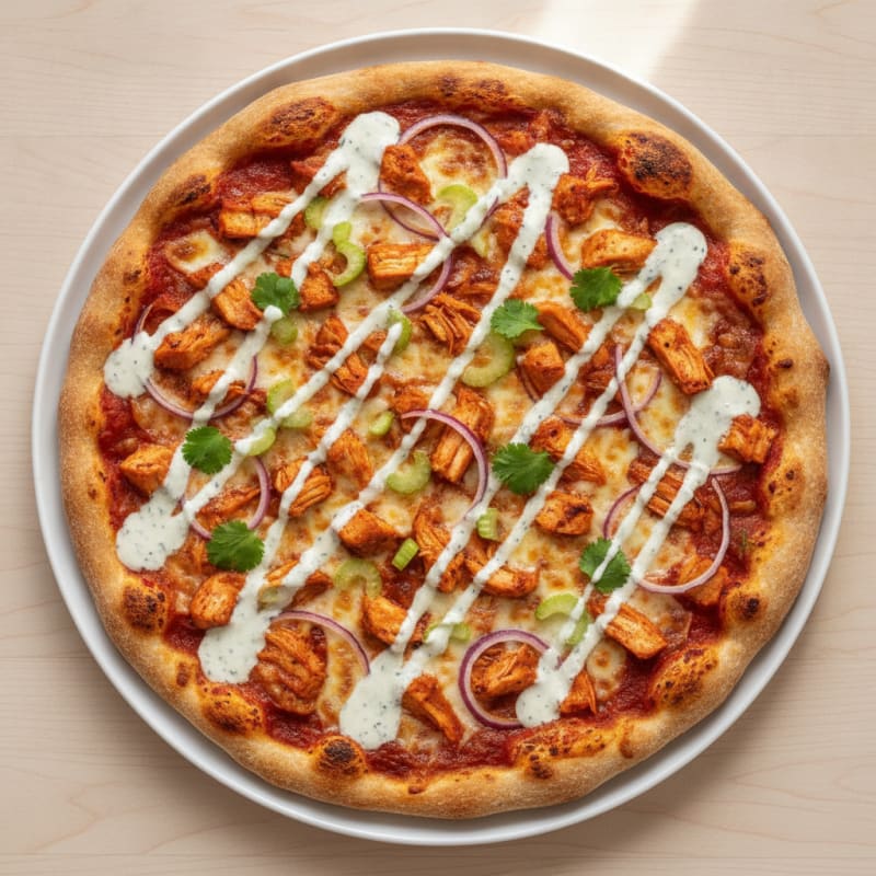 Buffalo Chicken Pizza with Ranch Drizzle