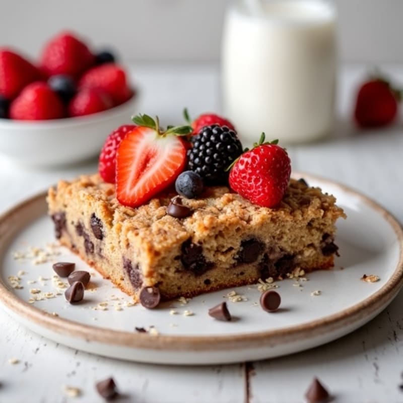 Baked Chocolate Chip Protein Oatmeal with Fresh Berries