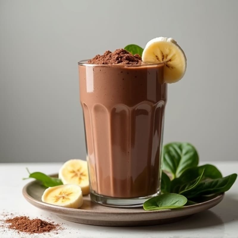 Thick Dark Chocolate Protein Smoothie with Spinach and Almond Butter