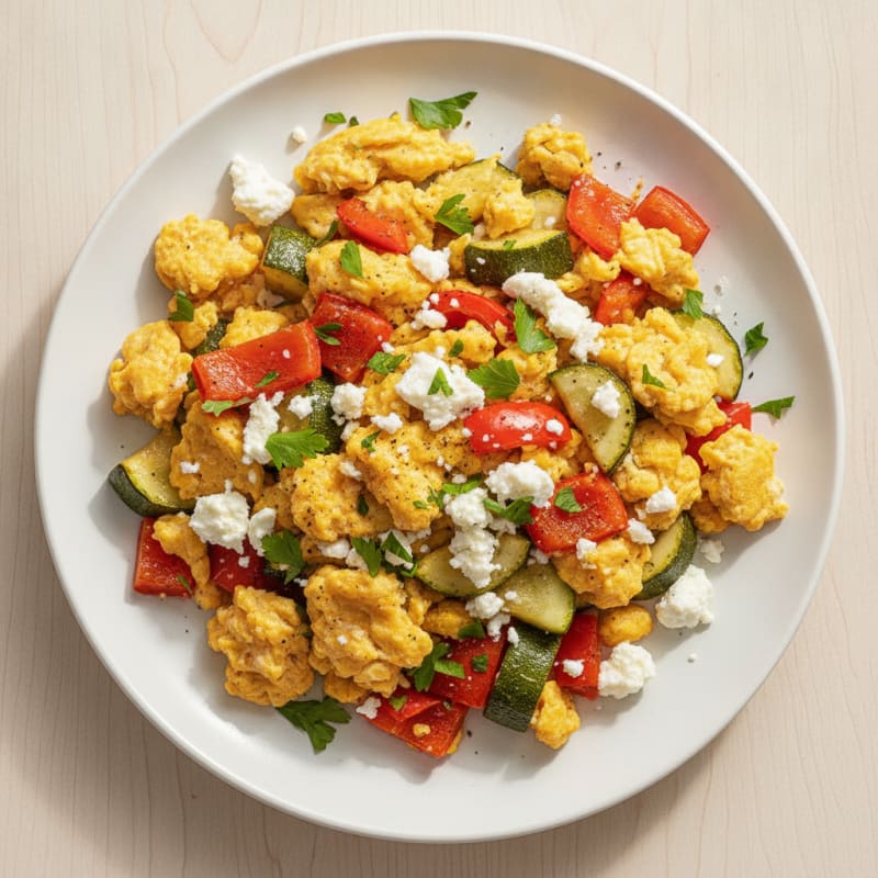 Hearty Scrambled Eggs with Roasted Vegetables