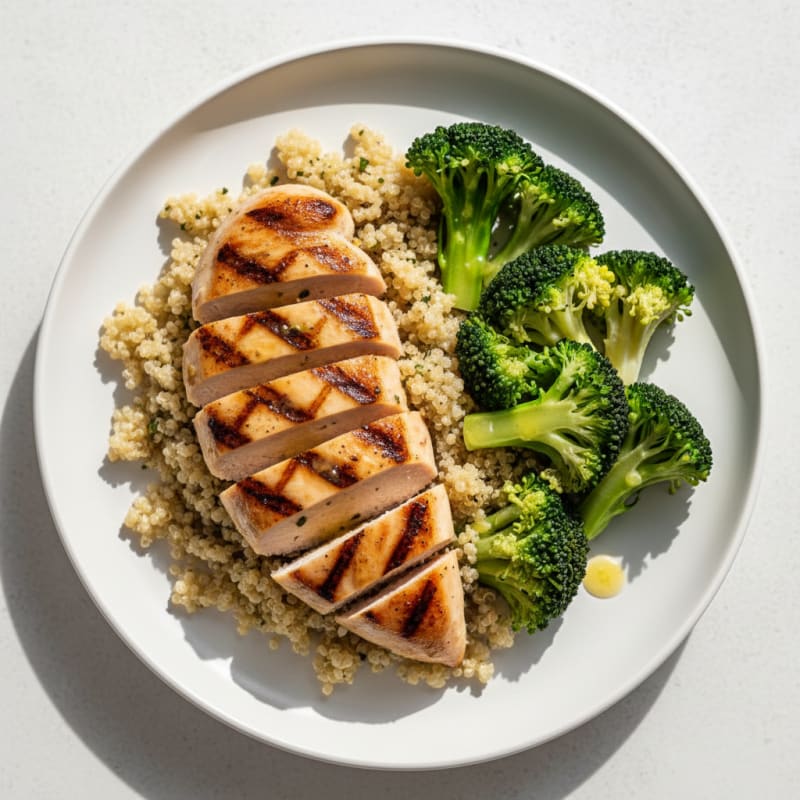 Grilled Chicken Breast with Quinoa and Steamed Broccoli