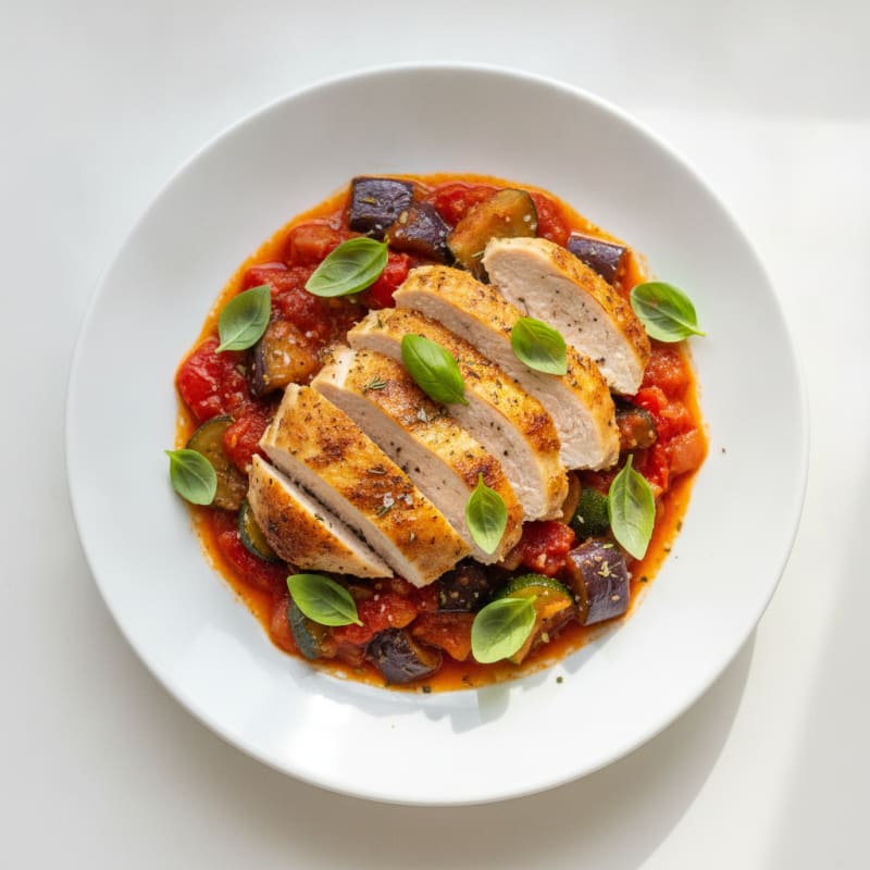 Provencal Vegetable Ratatouille with Herb-Roasted Chicken
