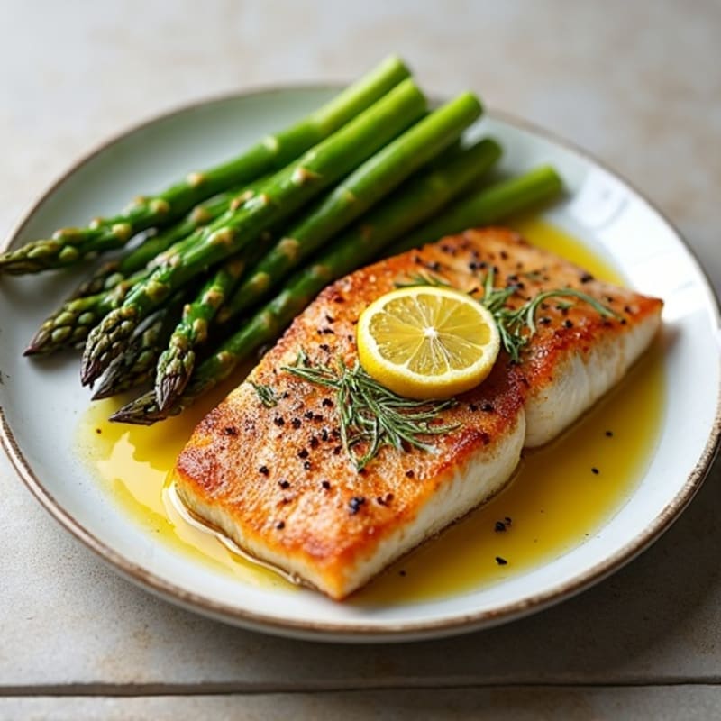 Pan-Seared Mackerel with Crispy Skin and Roasted Asparagus