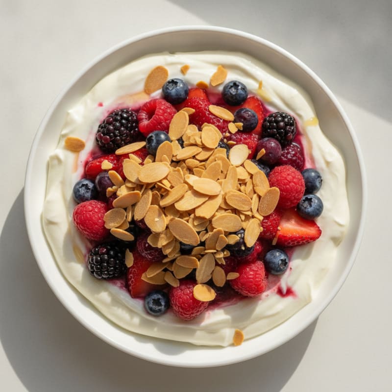 Greek Yogurt Protein Parfait with Mixed Berries and Almonds