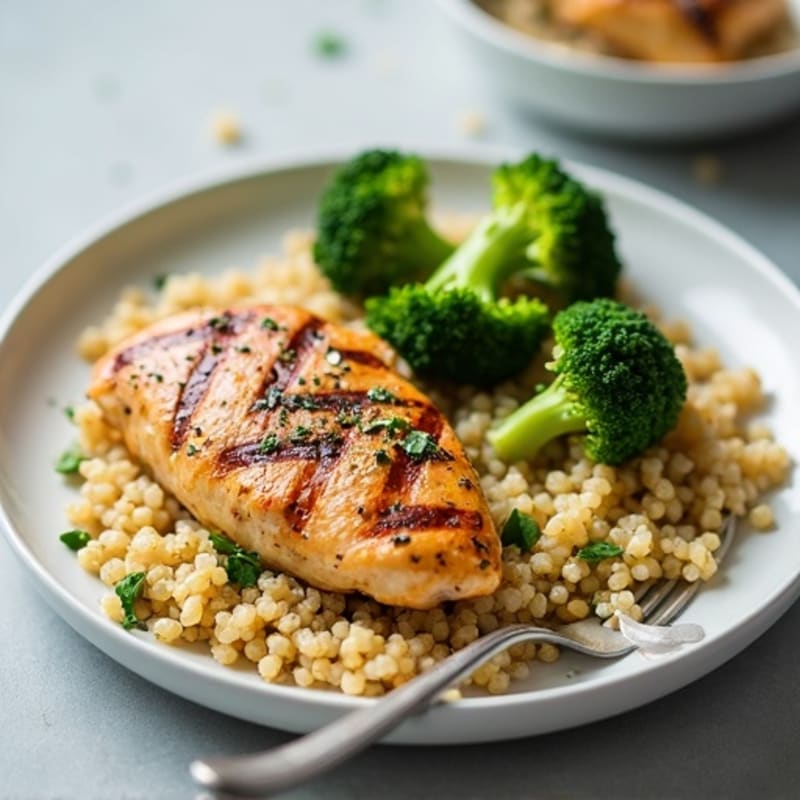 Grilled Chicken Breast with Quinoa and Roasted Broccoli