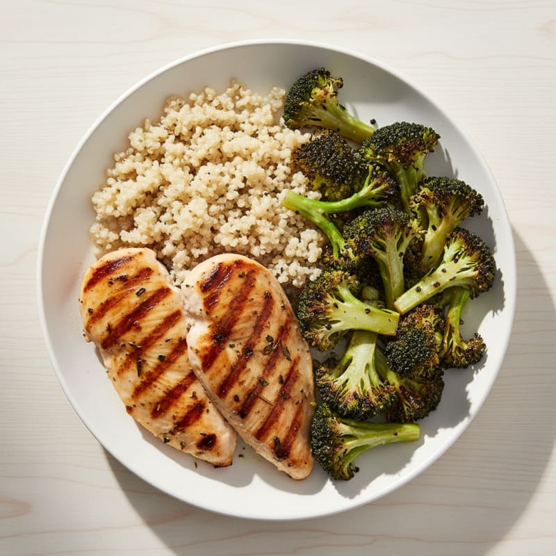 Grilled Chicken Breast with Roasted Broccoli and Quinoa