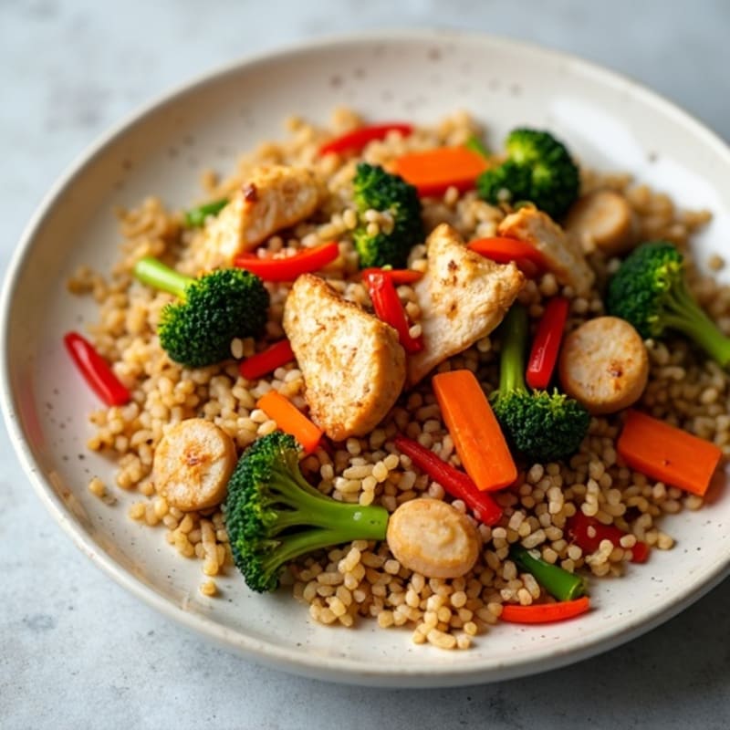 Healthy Chicken and Crispy Vegetable Stir-Fry with Brown Rice