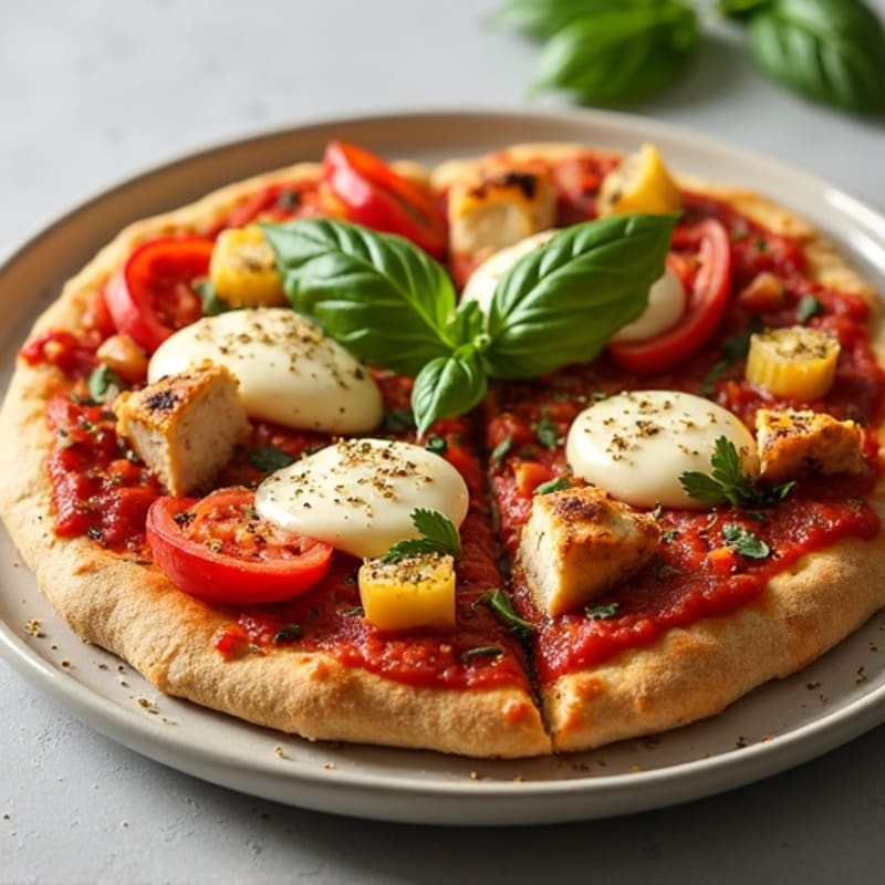 Crispy Whole Wheat Chicken and Roasted Vegetable Pizza