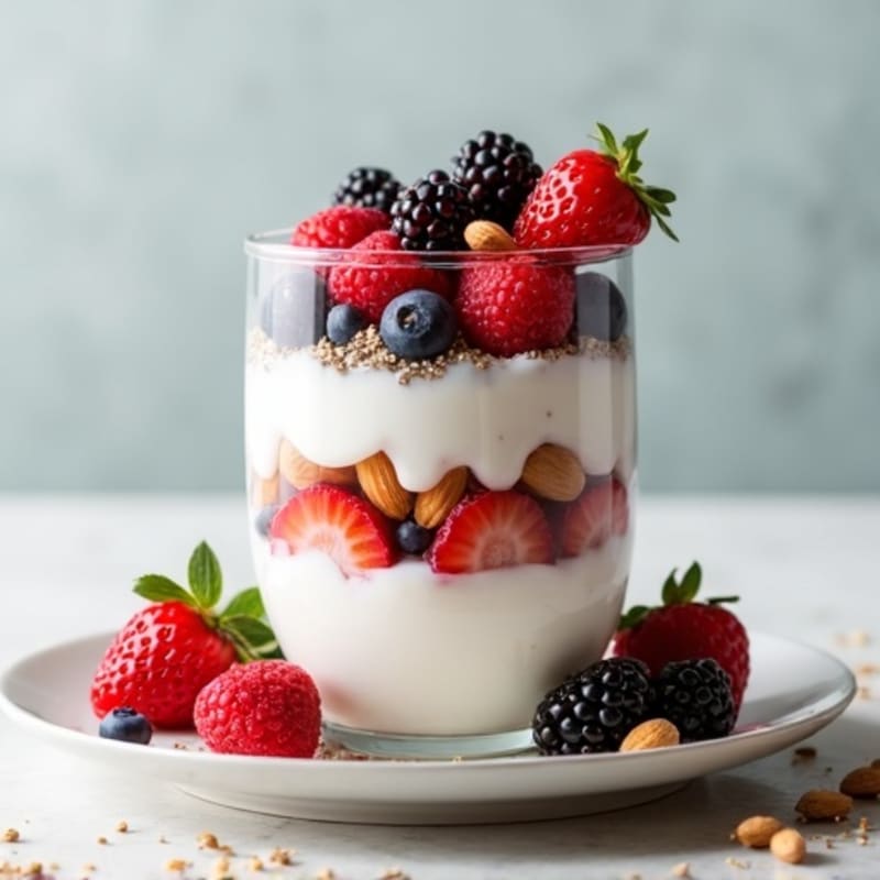 Greek Yogurt Protein Parfait with Mixed Berries and Almonds