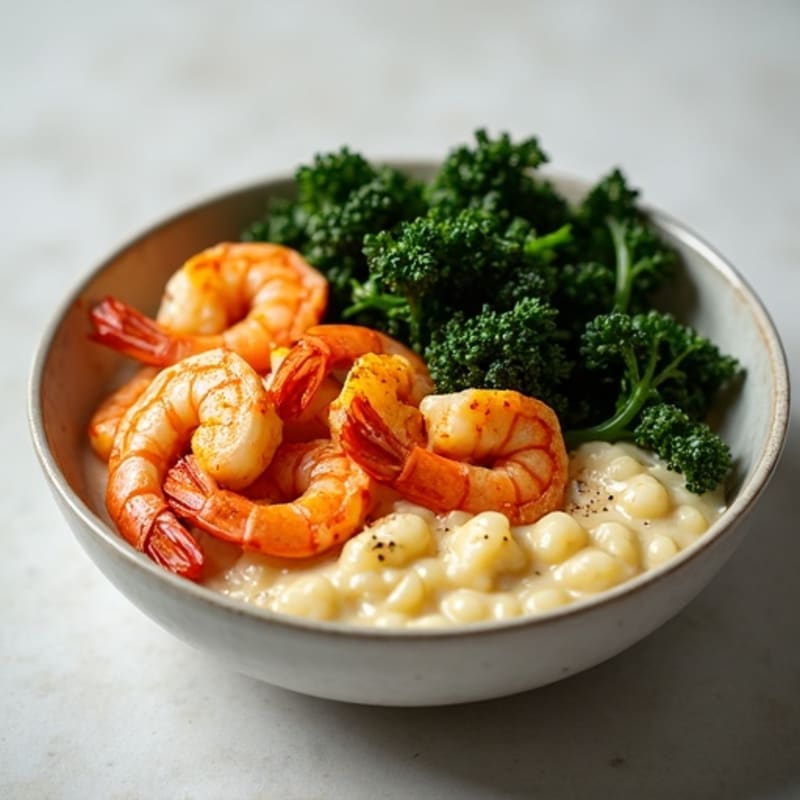 Zesty Spiced Shrimp with Creamy Grits and Sautéed Greens