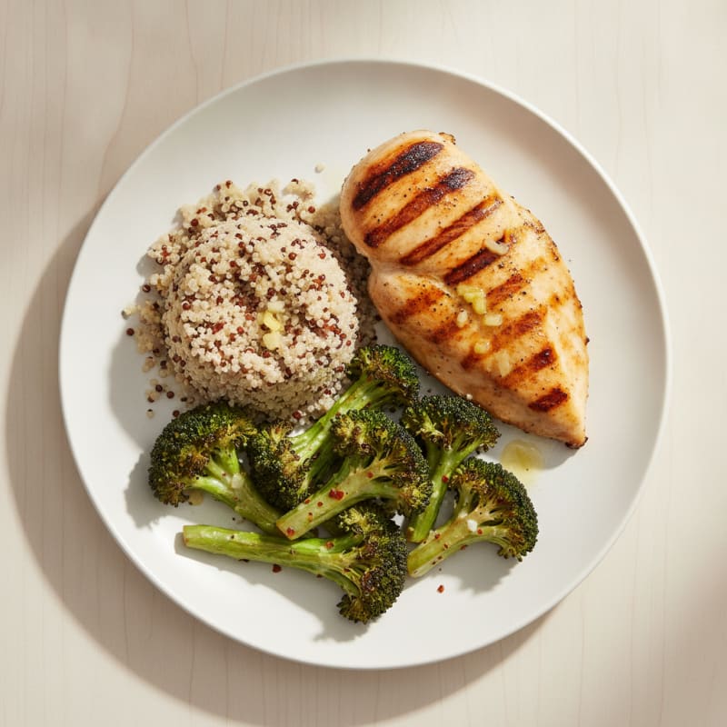 Grilled Chicken Breast with Quinoa and Roasted Broccoli