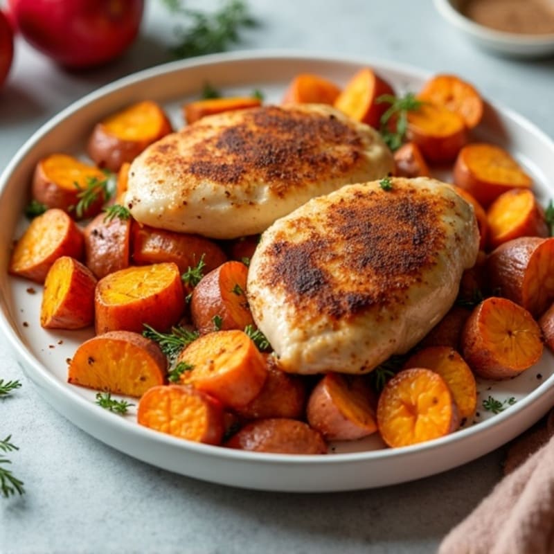 Sheet Pan Cinnamon Chicken with Roasted Sweet Potatoes and Apples