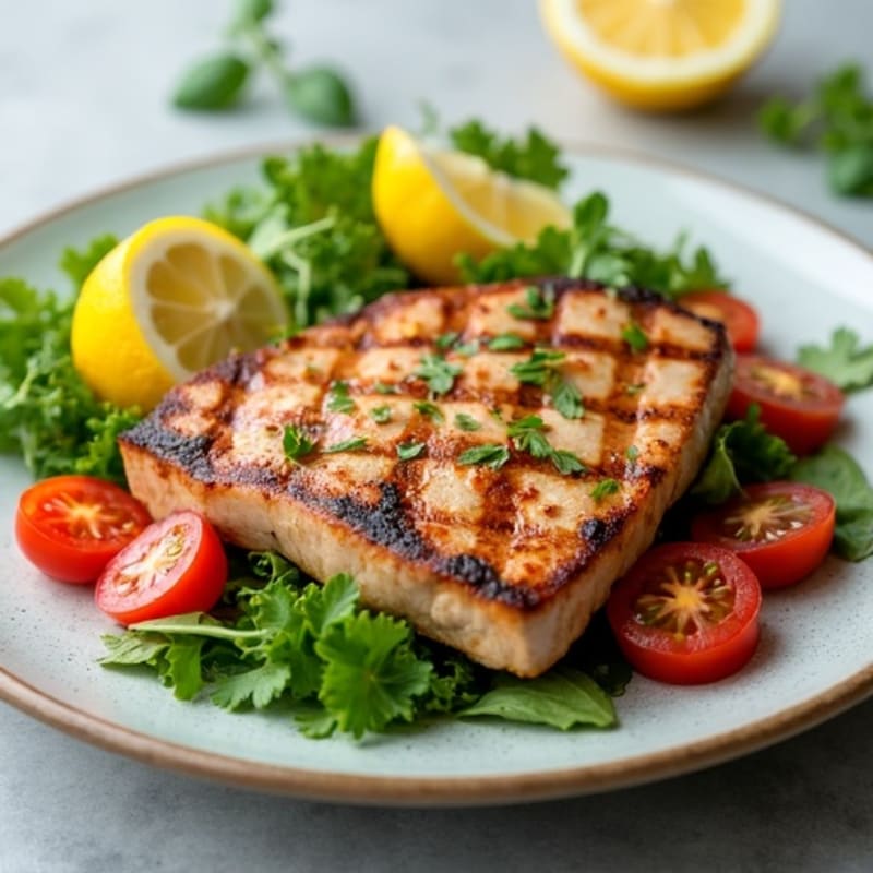 Grilled Tuna Steak over Crisp Greens with Lemon Vinaigrette