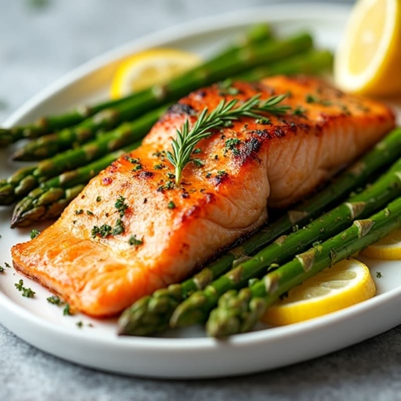 Crispy Pan-Seared Salmon with Lemon Herb Roasted Asparagus