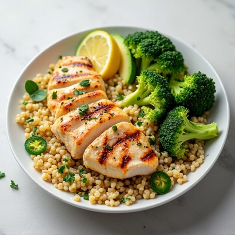 Grilled Chicken and Quinoa Salad with Roasted Broccoli