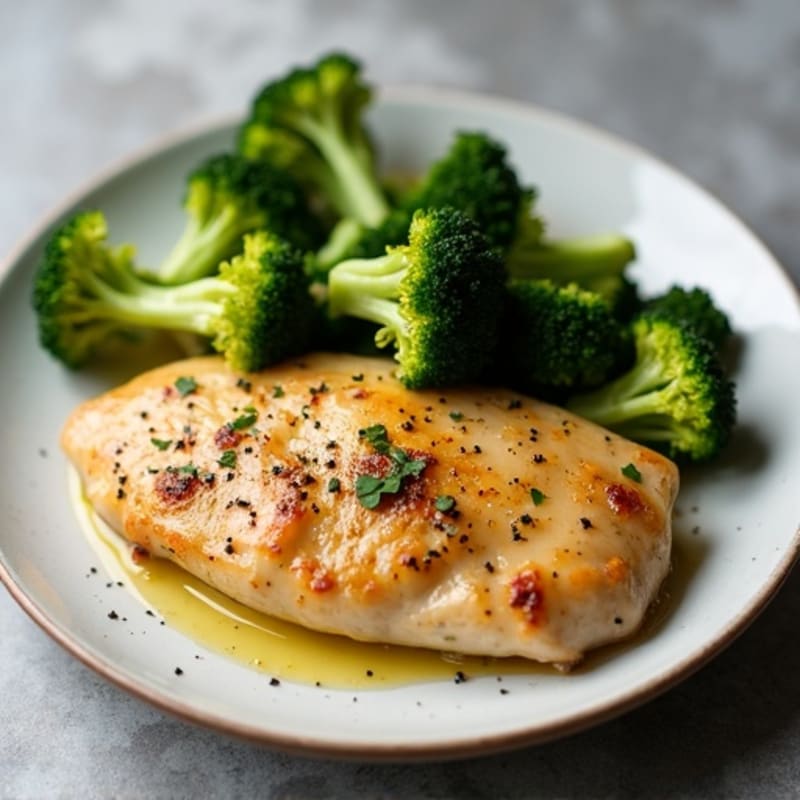 Lemon Garlic Pan-Seared Chicken with Roasted Broccoli