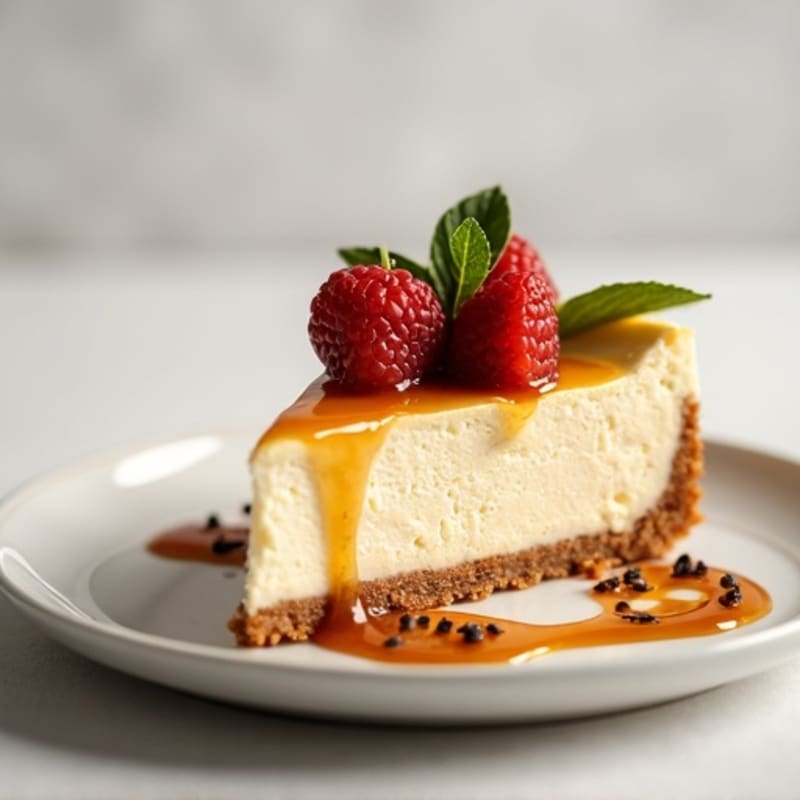 Protein-Rich Greek Yogurt Cheesecake with Date Caramel Drizzle