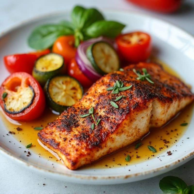 Spicy Blackened Catfish with Roasted Vegetables