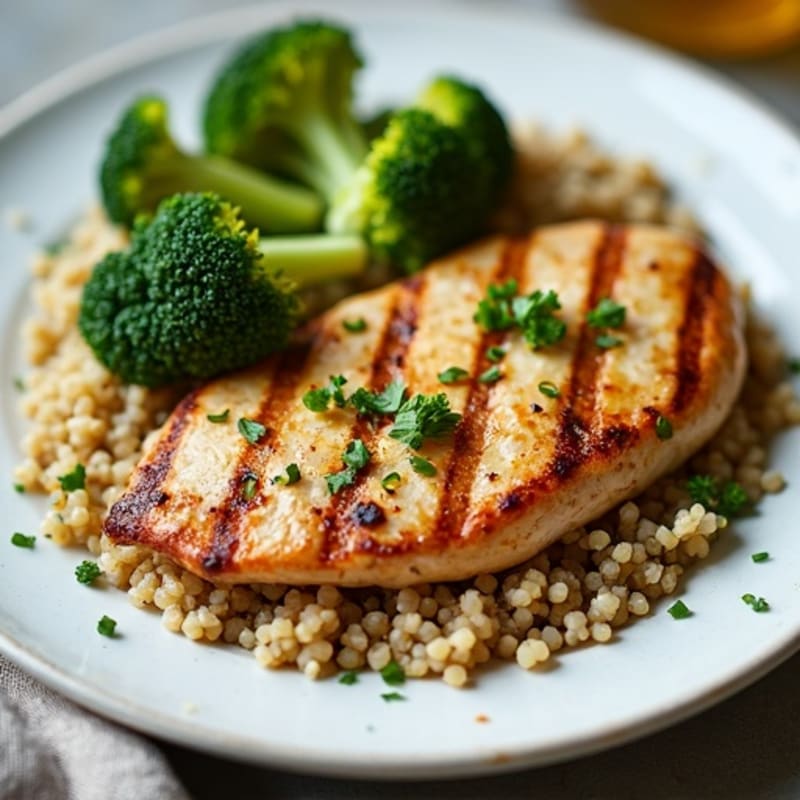 Grilled Chicken Breast with Quinoa and Roasted Broccoli
