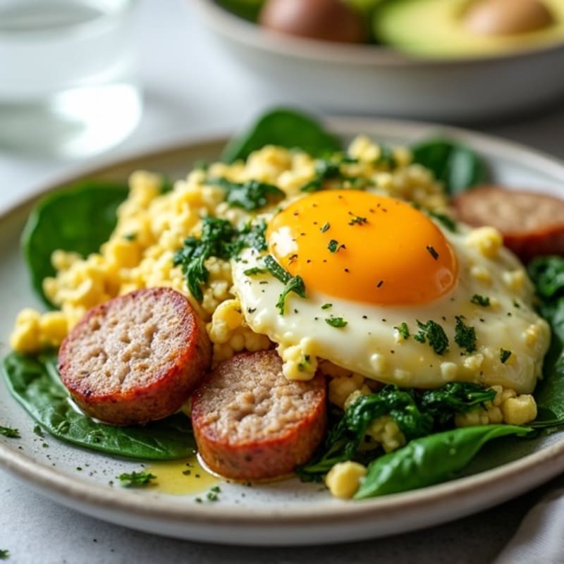 Egg White and Turkey Sausage Scramble with Spinach