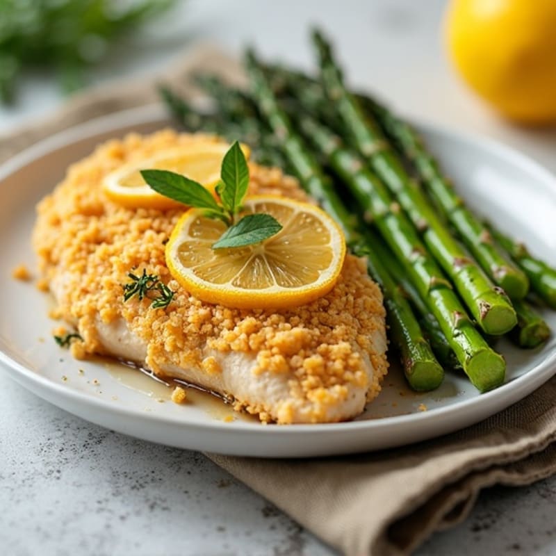Crispy Lemon Herb Baked Chicken with Roasted Asparagus