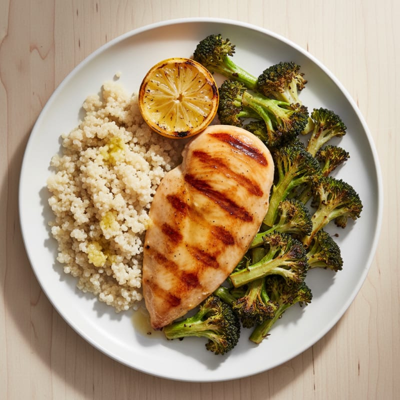 Grilled Chicken Breast with Quinoa and Roasted Broccoli