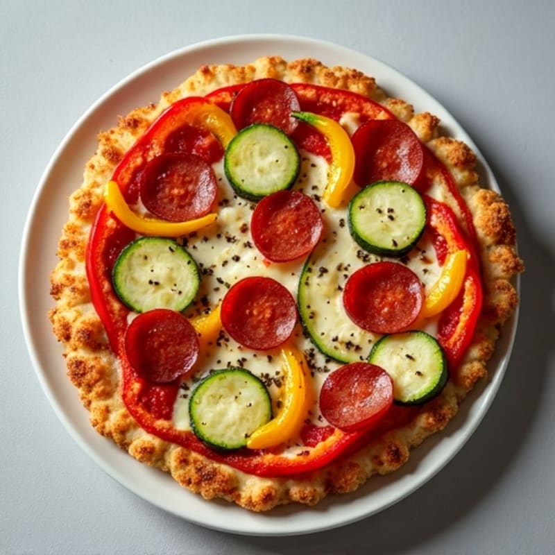 Crispy Chicken Crust Pizza with Lean Pepperoni and Roasted Vegetables