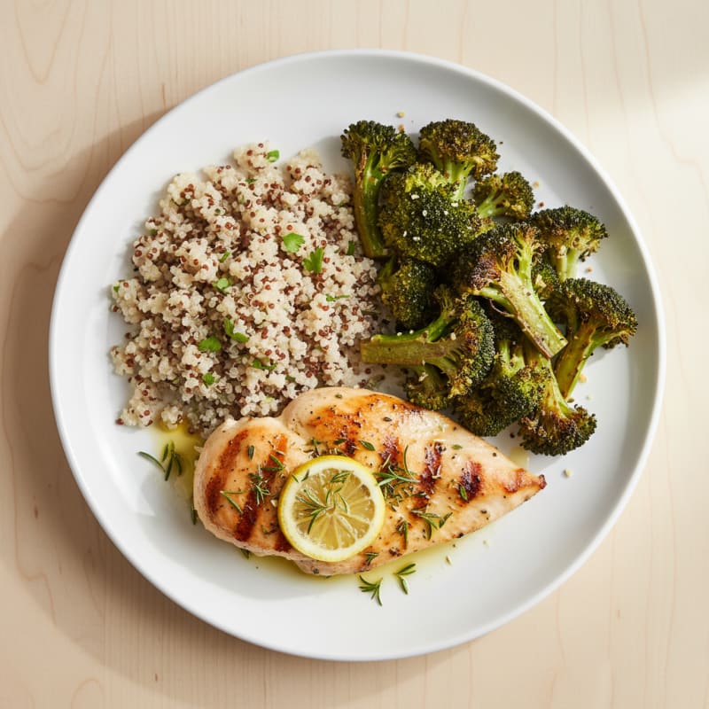 Grilled Chicken Breast with Quinoa and Roasted Broccoli
