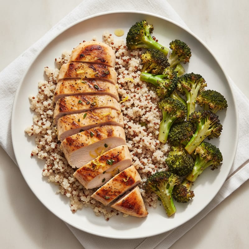Grilled Chicken Breast with Quinoa and Roasted Broccoli