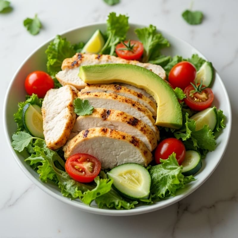 Creamy Avocado and Crisp Green Salad with Grilled Chicken