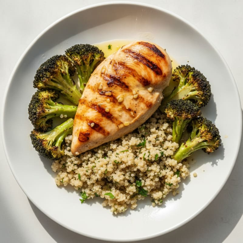Grilled Chicken Breast with Quinoa and Roasted Broccoli
