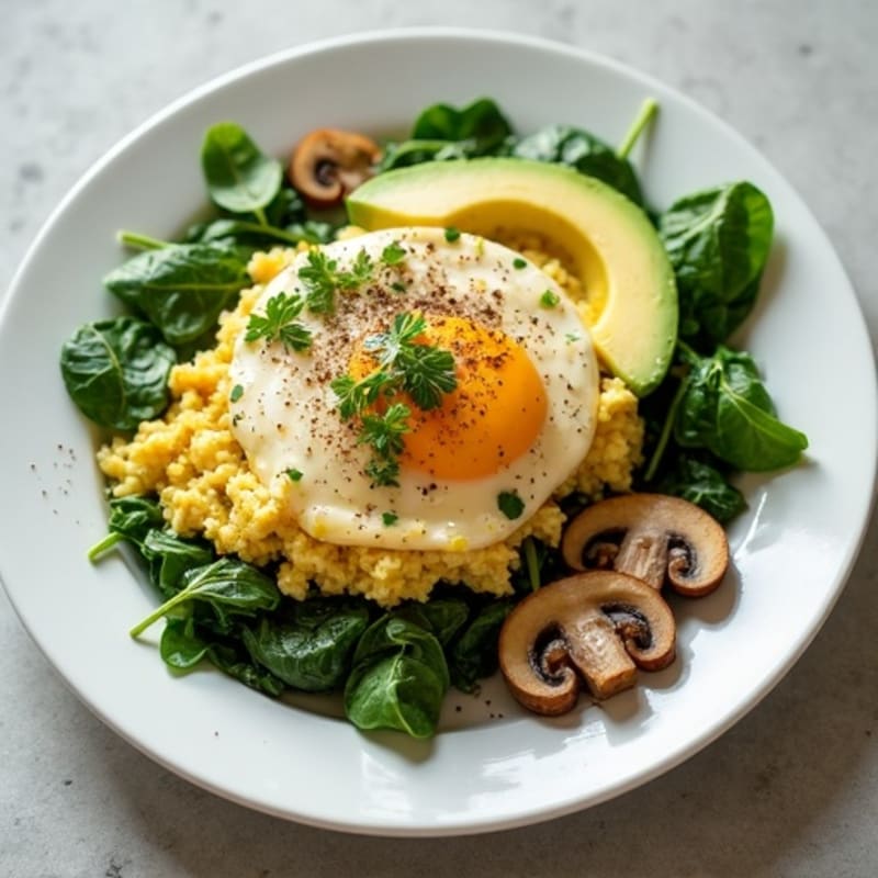 Egg White and Turkey Spinach Scramble with Sautéed Mushrooms