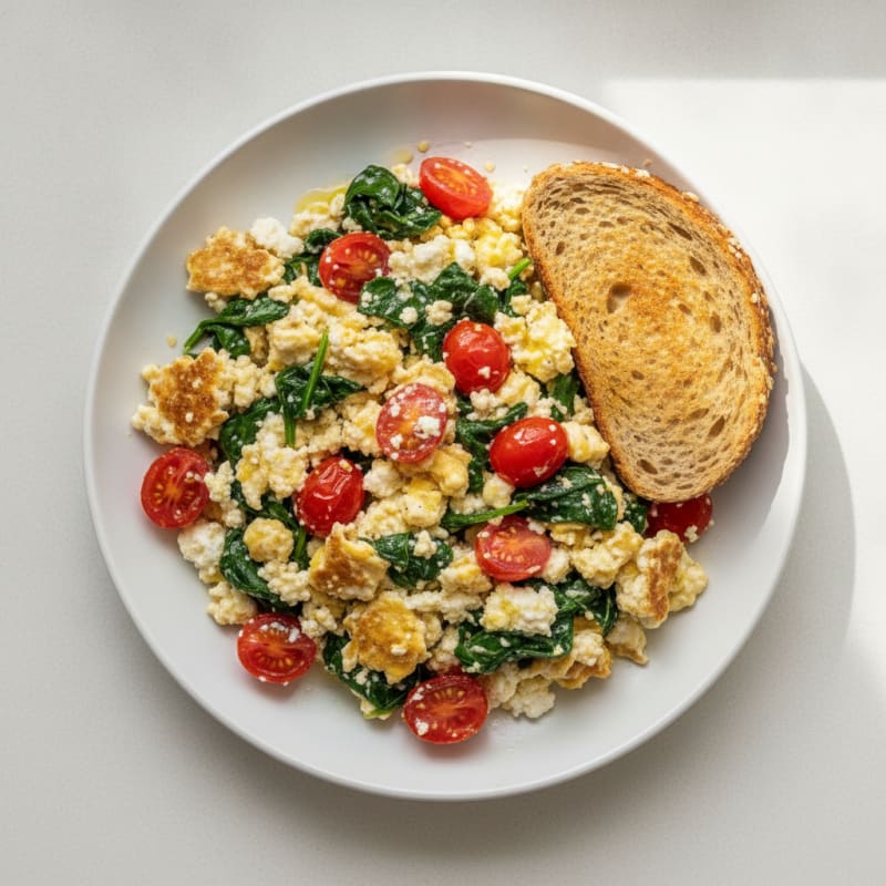 Cottage Cheese Scramble with Spinach and Cherry Tomatoes
