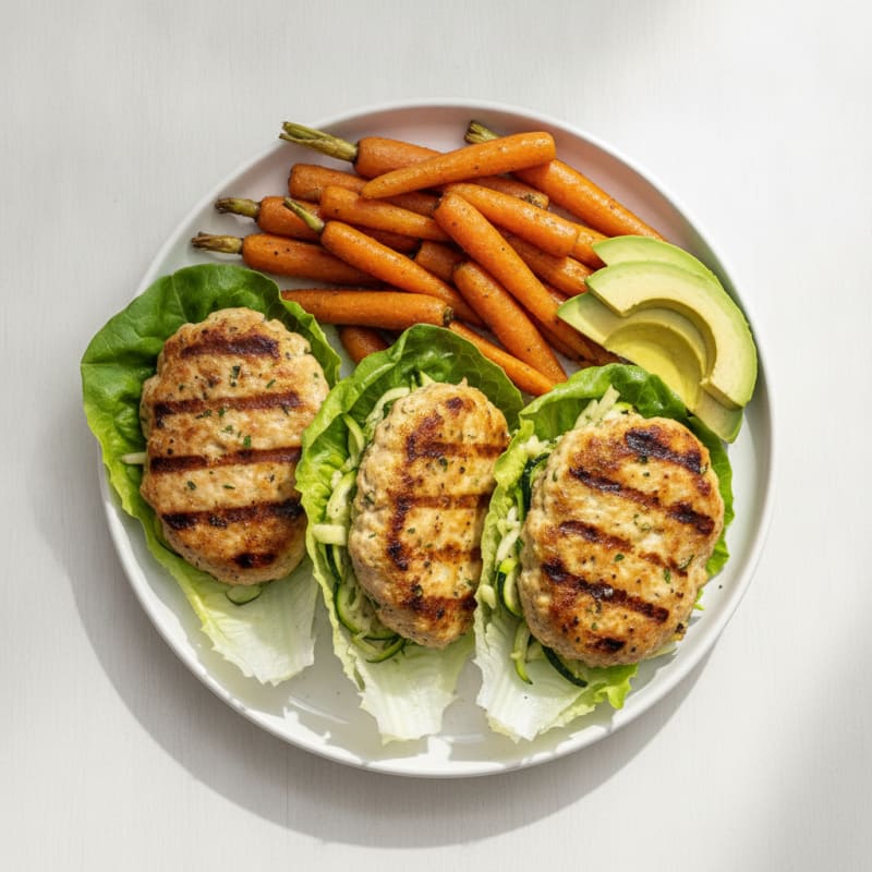 Grilled Chicken Veggie Burger with Roasted Carrots